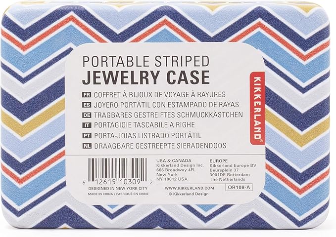 Kikkerland Portable Striped Travel Jewelry Storage Case with Mirror - OR108-A Random Style
