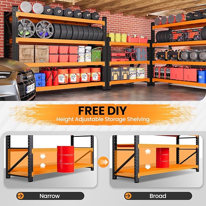 48" W Garage Storage Shelves Heavy Duty, 3000LBS Metal Shelving Units, 4 Tier Tall Metal Shelving, 24" Deep Steel Shelf Rack , Adjustable Utility Standing Shelf for Warehouse/Shop 48"W x 24"D x 70"H
