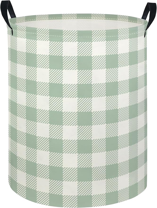 Baby Laundry Hamper kids laundry Basket Waterproof Laundry Bag for Bedroom Toy Clothes Organizer Room Décor(Green Checkered)