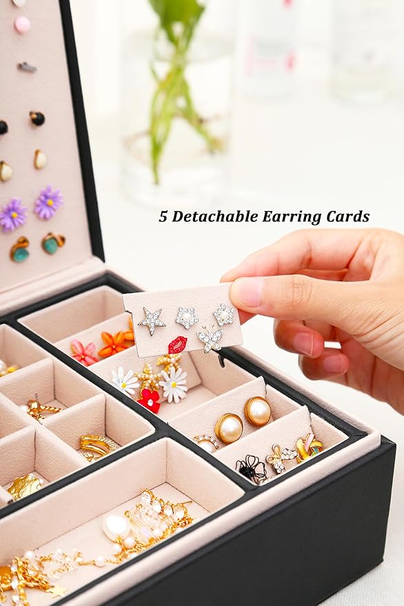 QBestry Womens Earrings Jewelry Box for Girls Jewelry Earring Organizer Box Earring Holder Organizer for Girls Jewelry Organizer Boxes for Women Girls Stud Earrings Organizers Jewelry Box Black
