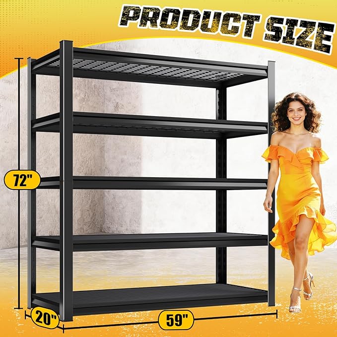 Garage Storage Shelves 5-Tier,Garage Storage System Shelves Adjustable,Storage Shelving for Basement,Pantry,Kitchen,Warehouse (1, 72" H x 59" W x 20" D)