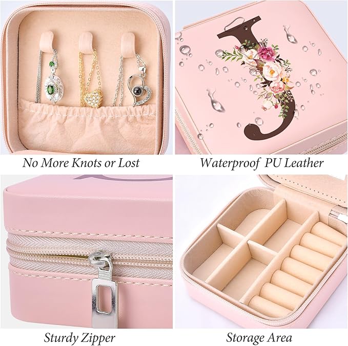 Inngeroo Christmas Gift Ideas, Initial Travel Jewelry Case Box Organizer Personalized Gifts, Fashion Travel Essentials Trendy Stuff Gifts for Teen Girls