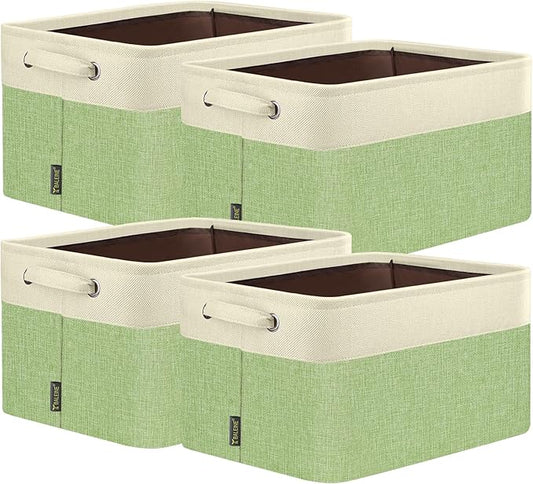 BALEINE 4 Pack Fabric Closet Storage Bins for Shelves, Linen Closet Organizers and Storage, Decorative Baskets for Organizing, Shelf, Clothes, Home, Office (Green, 12"x8"x8")