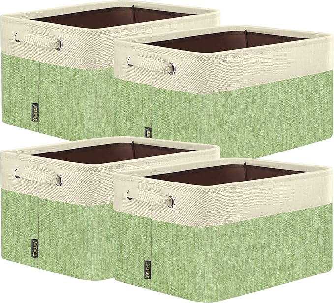 BALEINE 4 Pack Fabric Closet Storage Bins for Shelves, Linen Closet Organizers and Storage, Decorative Baskets for Organizing, Shelf, Clothes, Home, Office (Green, 17''x13''x10.5'')