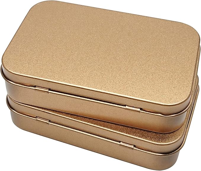 Hulless 6 Pcs Metal Hinged Tin Box Container Mini Portable Small Storage Container Kit with Lid for Home Storage 3.7 x 2.3 x 0.8 Inch, Gold
