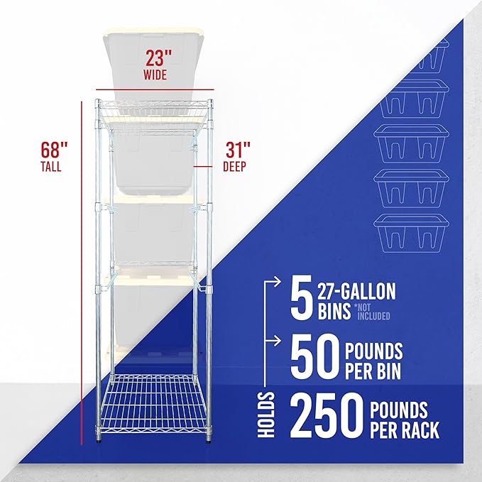 SafeRacks Tote Rack WS-BR27-5-Tier Steel, NSF Certified, Garage Bin Storage - 31 x 23 x 68 in, 1 Pack