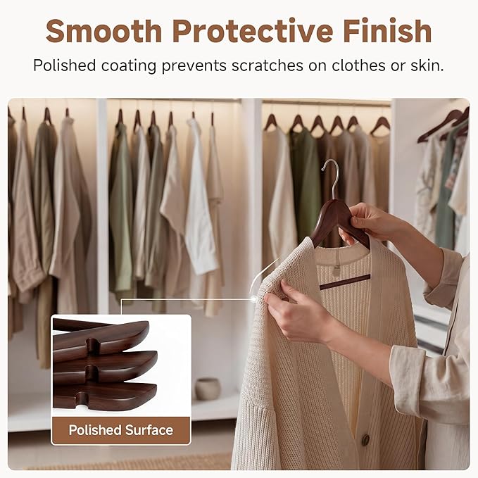 StorageWorks Wooden Hangers 30 Pack, Wood Coat Hangers for Closet, Heavy Duty Clothes Hangers for Suits, Shirts, Pants, Jackets, Walnut Color
