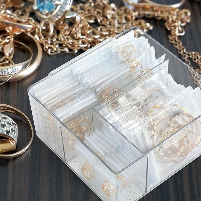 3 Pack 4-in-1 Clear Jewelry Box Organizers with 80 Portable Anti Tarnish Jewelry Bags, Acrylic Organizers and Storage for Women Girls Earrings Rings Necklaces Bracelets Holder