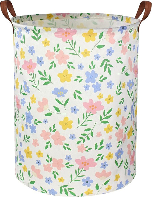 HIYAGON Girls Laundry hamper Baby Girl Hamper Kids Toy Storage Organizer Bins Gift Basket for Bedroom Decor(Flowers)