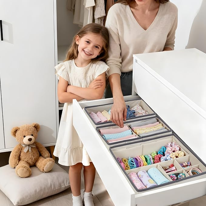 DECOMOMO Drawer Organizer for Baby – 12 Pack Clothes Organizer & Storage Dividers for Nursery, Storage Bins for Underwear, Bra, Socks, Diapers & Newborn Essentials (Beige)
