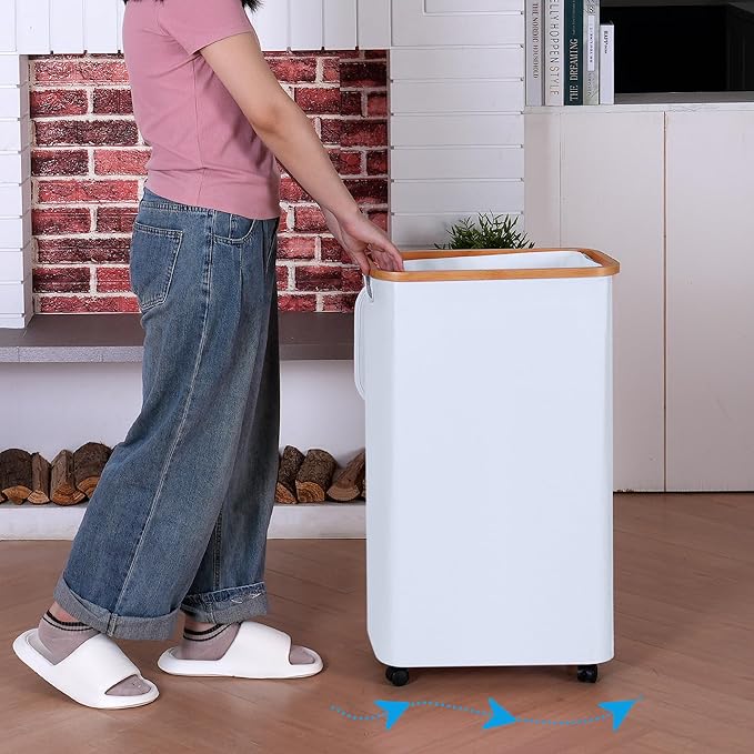 Laundry Basket with Wheels, 75L Clothes Hamper for Laundry, Laundry Hamper with Lid and Inner Bag, for Laundry Room, Bedroom, Dormitory Storage,White