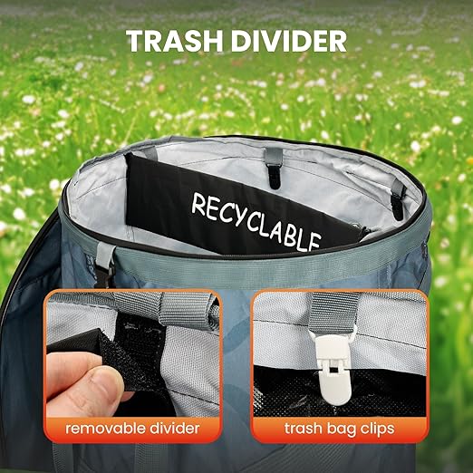 Pop-Up Trash Bin with Removable Divider, Heavy Duty Bottom, Collapsible Storage for Camping, Laundry, Storage and Garden, Waterproof and Tear Resistance Material with Air Vent, Blue