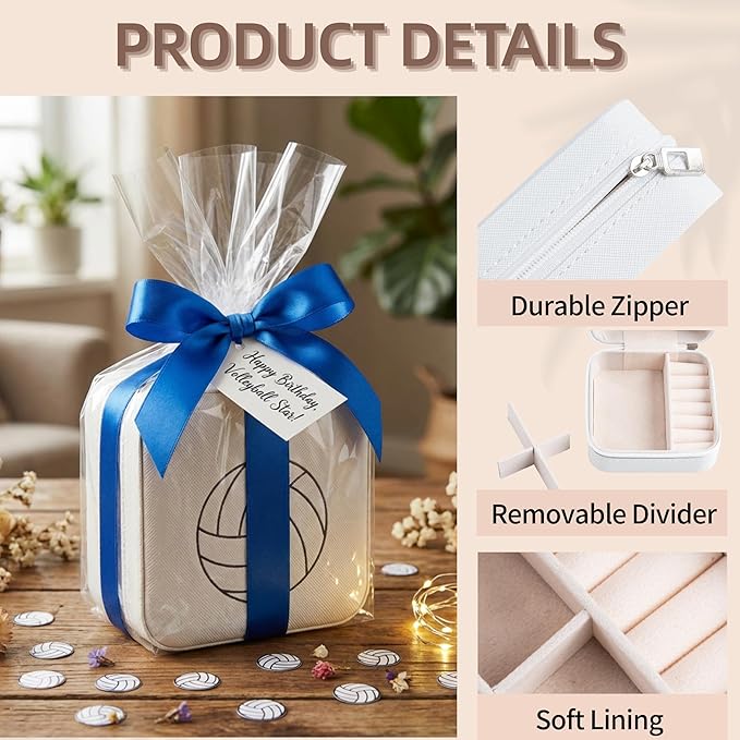 6-Pack Volleyball Portable Jewelry Box for Team Travel White Sport Jewelry Case Bulk Gifts for Volleyball Team Athletes & Sports Enthusiasts Christmas Events & Milestones