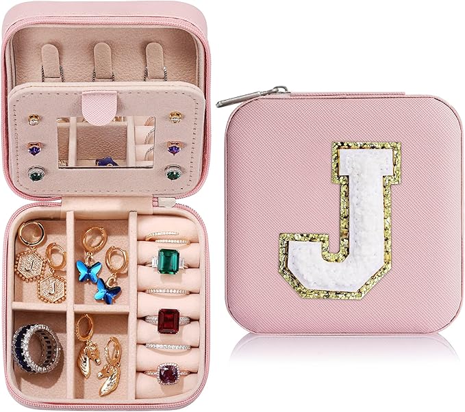 Parima Gifts for Girls - Travel Jewelry Case for Girls Jewelry Box | Gifts for Friends Women Unique Christmas Gift for Women | Friends Personalized Gift - Letter J, Pink