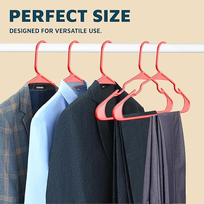 Lifemaster Plastic Clothes Hangers – Heavy Duty Hanger Set, for Organizing Clothes, Dresses, and Coat, Holds Up to 5 lbs, Space-Saving Hangers with Non-Slip Shoulder Grooves, Pack of 120, Red