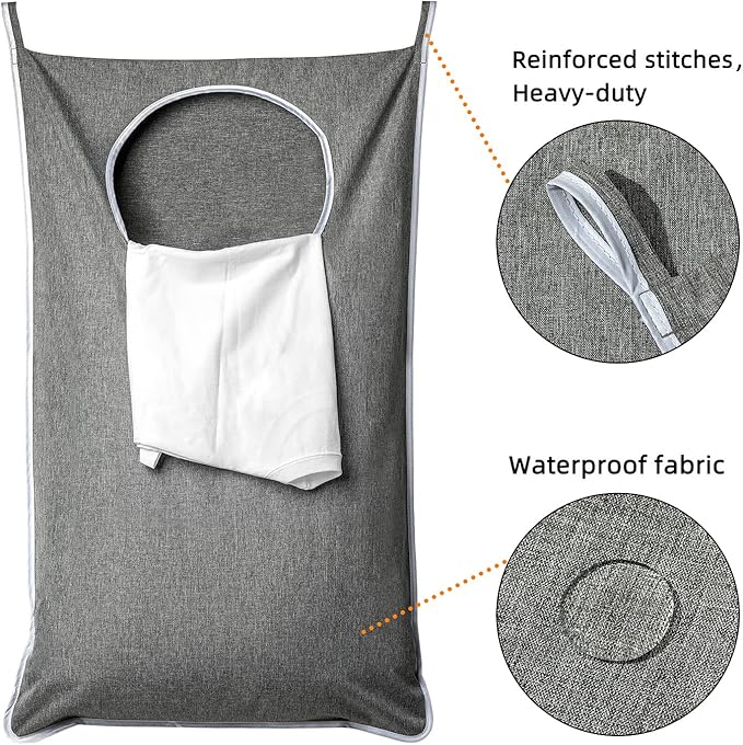 ANSTROUT XL Hanging Laundry Hamper, Extra Large Tear-resistance Door Hamper with 2 Types Hooks for Dirty Clothes, Save Bathroom Space Hanging Laundry Bag (36.5x 22 Inch,Grey)
