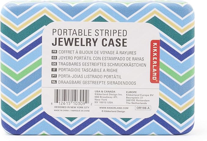 Kikkerland Portable Striped Travel Jewelry Storage Case with Mirror - OR108-A Random Style