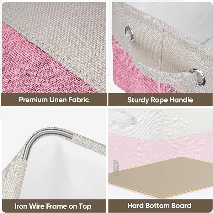 BALEINE 3 Pack Fabric Closet Storage Bins for Shelves, Linen Closet Organizers and Storage, Decorative Baskets for Organizing, Shelf, Clothes, Home, Office (Pink, 12"x8"x8")