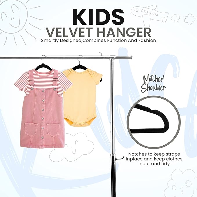 Utopia Home Kids Hangers Velvet (180 Pack) - 11 Inch Durable Baby Hangers for Closet - Perfect for Toddler & Non Slip for Everyday Use (Black)