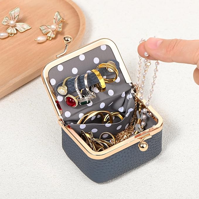 Zivyes Mini Jewelry Box Travel Small Coin Purse Organizer Case Genuine Leather Tiny Size (Light Blue)