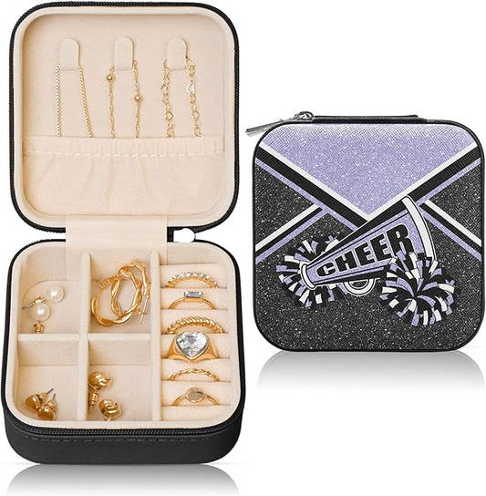 Cheerleader Travel Jewelry Case, Cheer Travel Jewelry Box for Women, Mini Jewelry Travel Case for Cheer Team, Cheerleader Gifts for Girls (Lilac)