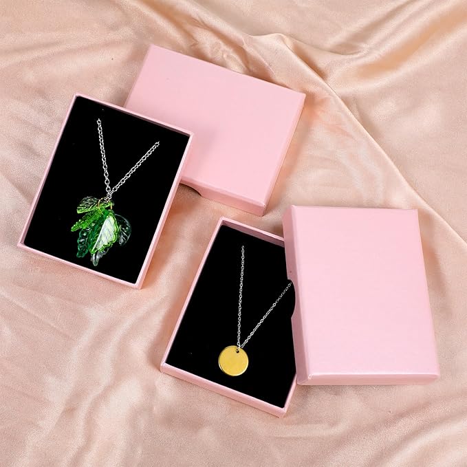 3 Pack Small Jewelry Gift Box, Necklace Bracelet Earring Cardboard Organizer, Cardboard Jewellery Box with Lids, Square Jewellery Gift Boxes for Birthday Xmas Christmas Wrapping (Light Pink)