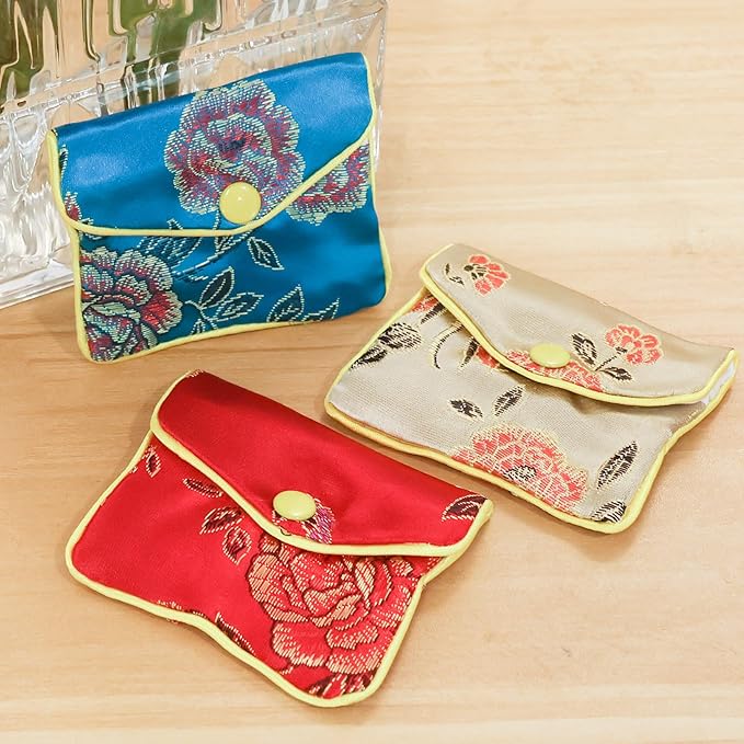 OceeK Travel Jewelry Case,Jewelry Silk Purse Pouch Gift Case, for Women Teen Girl Gifts,Color,Small,12 Pack