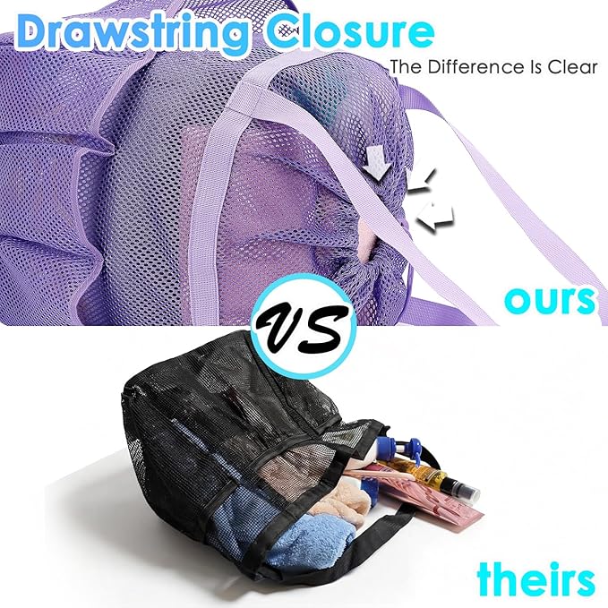 Fammart Mesh Shower Caddy Portable with Drawstring, Dorm Room Essentials for College Girls Guys, 8-Pocket Large Shower Bag Basket Tote for Camping Beach Gym Travel Toiletry Bathroom