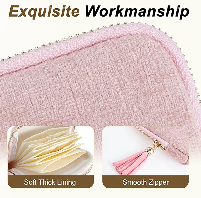 VOCOSTE Travel Jewelry Case, Portable Jewelry Organizer with 6 Independent Layers, Small Pouch Bag for Necklace Bracelet Rings Earring Storage, Women Gift Idea, Pink
