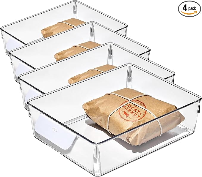 OXO Good Grips Fridge Organization Bin 8 in x 10 in - for Deli Meats, Cheeses, Loose Fruits and More (Pack of 4)