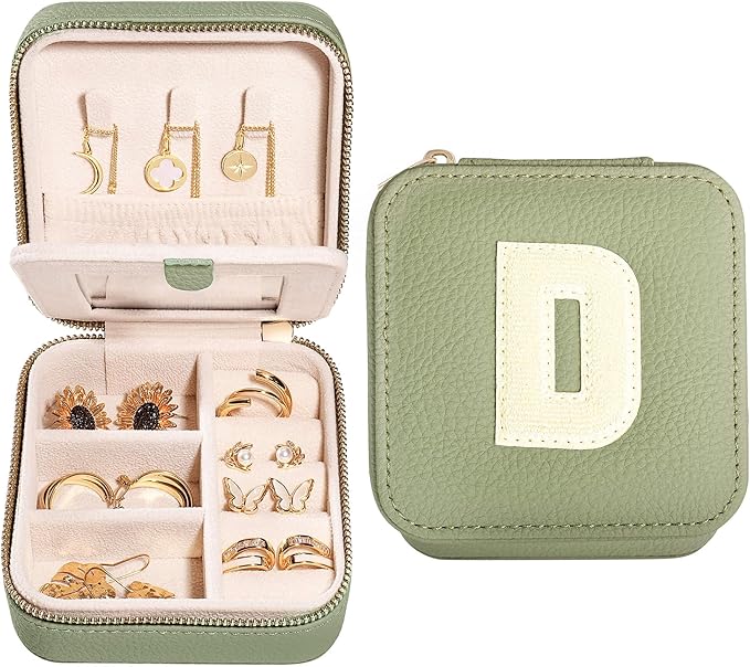 S.Leaf Initial Travel Jewelry Case Jewelry Boxes for Women Small Jewelry Box Travel Jewelry Box Jewelry Gift Boxes Jewelry Travel Case Jewelry Organizer Box Portable Travel Jewelry Case Letter D