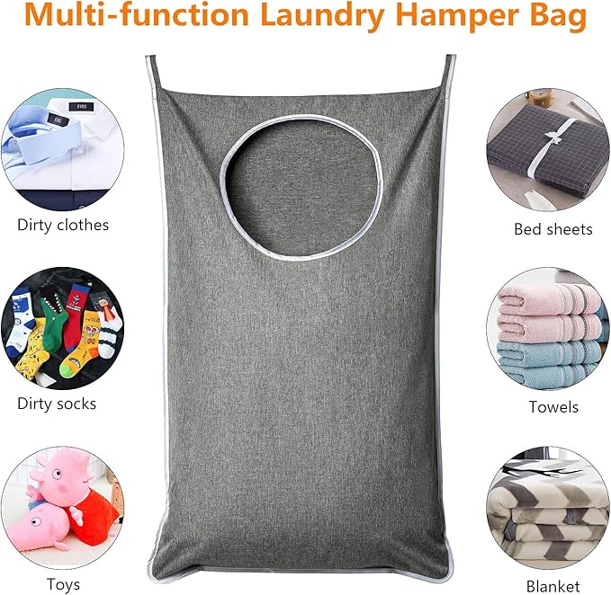 ANSTROUT XL Hanging Laundry Hamper, Extra Large Tear-resistance Door Hamper with 2 Types Hooks for Dirty Clothes, Save Bathroom Space Hanging Laundry Bag (36.5x 22 Inch,Grey)