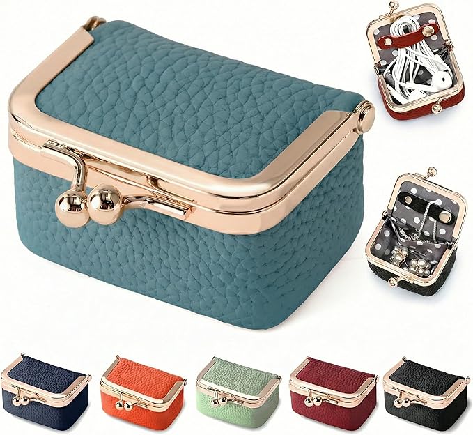 Zivyes Mini Jewelry Box Travel Small Coin Purse Organizer Case Genuine Leather Tiny Size (sky blue)