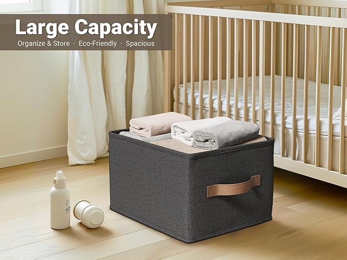 LayerSpace 3 Pack Fabric Storage Bins for Shelves | 11.5x8.75x6.5in Storage Baskets | Fabric Closet Organizers and Storage Bins with Handles Home Organization| Linen Clothes Bins | Black