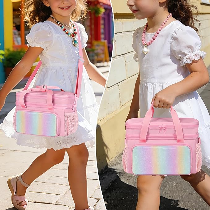 GRAOSO Double Layer Jewelry Organizer Storage for Kids Girls, Travel Jewelry Case Bag, Portable Jewelry Box with Handle and Detachable Shoulder Strap for Necklaces, Earrings, Rings, Pink (Case Only)