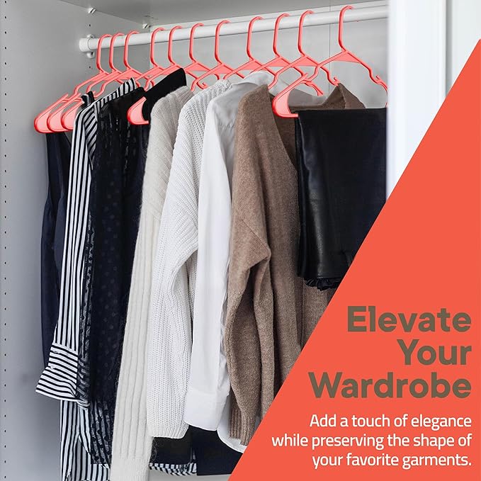 Plastic Clothes Hangers – Heavy Duty Hanger Set, for Organizing Clothes, Dresses, and Coat, Holds Up to 5 lbs, Space-Saving Hangers with Non-Slip Shoulder Grooves, Pack of 30, Red