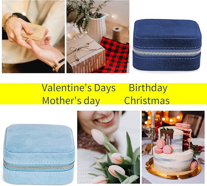 Smileshe Travel Velvet Jewelry Box with Mirror, Mini Gifts Case for Women Girls, Small Portable Organizer Boxes for Rings Earrings Necklaces Bracelets