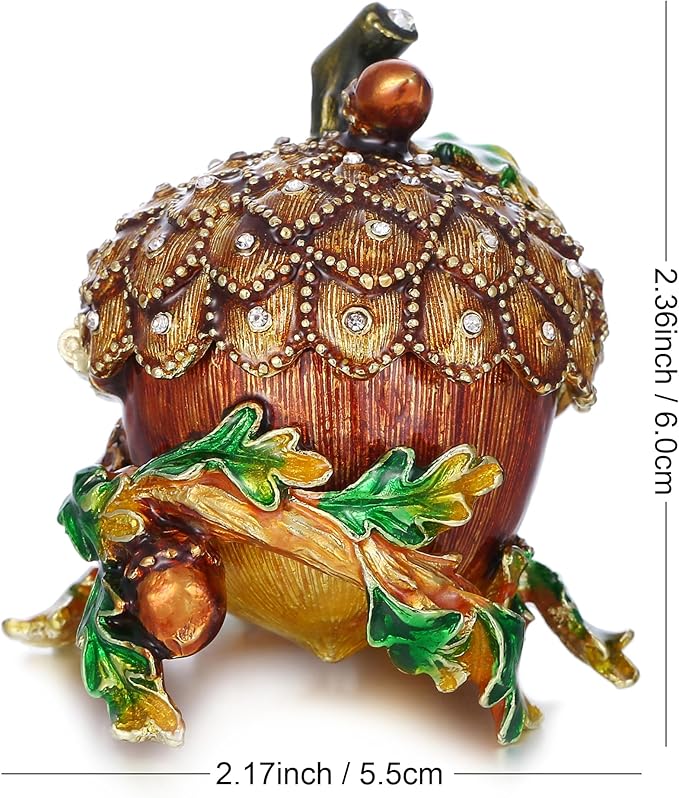 Hand Painted Fruit Trinket Box for Home Decor, Hinged Jewelry Organizer Storage, Unique Personalized Collectible Keepsake Figurine Handmade Decorative Ornament Gifts (Acorn)