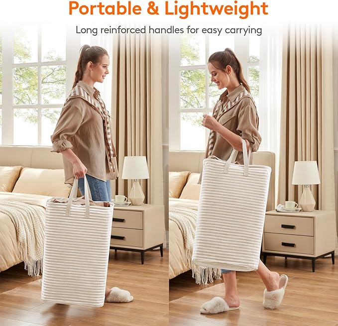 Lifewit 2PcsCesto Ropa Sucia de 80L, Cestos para la Ropa Sucia Grande Plegable e Impermeable con Asas Extensibles, Se Mantiene en Pie y es Fácil de Transportar, para Ropa, Toallas y Juguetes, Beige