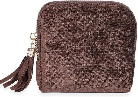 ASINGYER Travel Jewelry Storage Bag for Women, Velvet Portable Jewelry Organizer with Tassel Zipper, Small Pouches for Bracelets Necklaces Rings Earrings, Wedding Gift for Women (coffee brown)