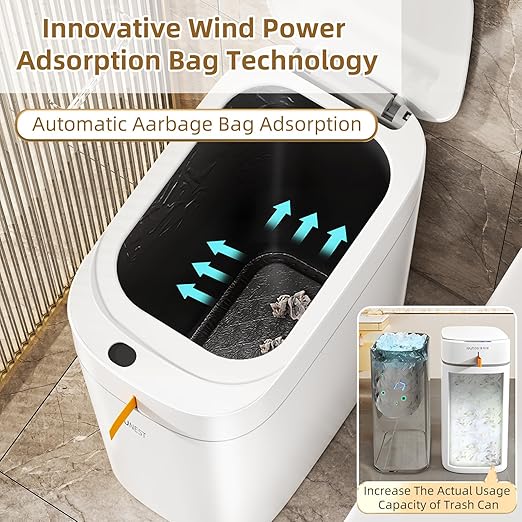 funest Smart Bathroom Trash Can with Lid- 3.5 Gallon Rechargeable Motion Sensor Trash Can,Waterproof Automatic Garbage Can with Automatic Suction Bag Feature,Waste Bin for Bedroom, Kitchen, Office