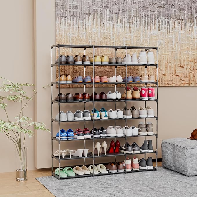 SMILHELTD Large Shoe Rack Shoe Storage Organizer for Entryway Heavy Duty Free Standing Shelves Space Saving for Sneakers Hallway Garage Organization (3 Row 8 Tier)