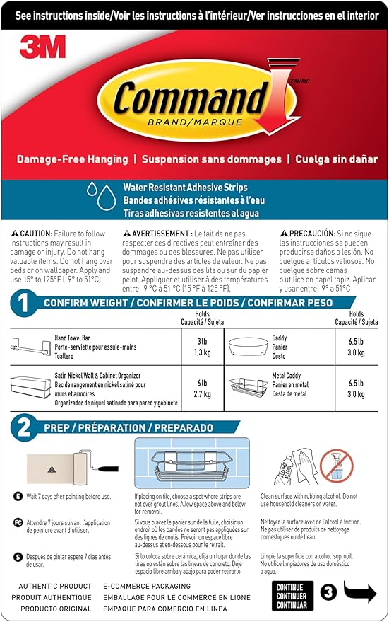 Command Shower Caddy Matte Black with Water Resistant Strips, Bathroom Organizer, Holds up to 6.5 lbs, 1 Count (Pack of 2)