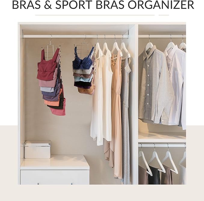 ZEDODIER 4 Pack Tank Top Hanger Space Saving, Bra Hangers for Closet Organizer, Hanging Bra Organizer Tank Tops Holder with 32 Hooks, Metal Closet Organizers and Storage Small Space Solutions, Silver