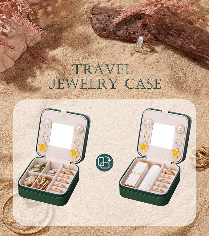 Enthralite Travel Jewelry Box for Gift: Traveling Jewelry Case for Girls Women - Mini Organizer for Necklaces Earrings Green B