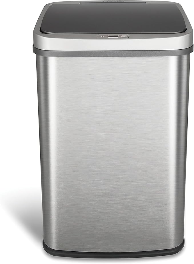 Ninestars DZT-50-28BR Automatic Touchless Motion Sensor Rectangular Trash Can, Black Top, 13 Gal. 49 L., Brush