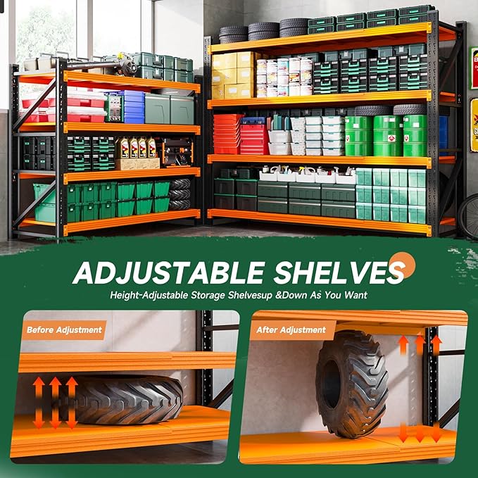 Letaya 6000LBS Heavy Duty Storage Shelves,79" H Metal Garage Shelving Units,4 Tier Large Tall Industrial Shelving,Adjustable Utility Rack Shelf for Warehouse,Basement (Orange, 79" W x 24" D x 79" H)