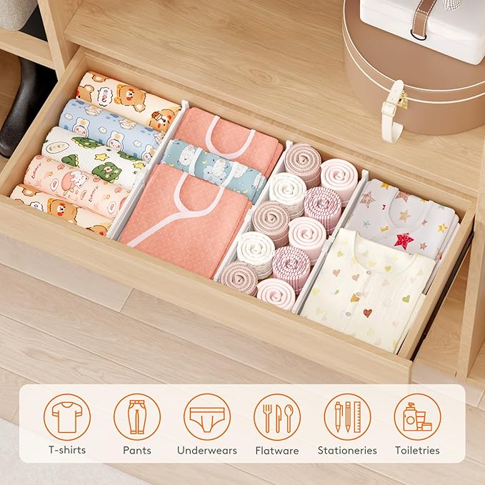 Lifewit 4" Tall 14 Pack Drawer Dividers, 27-42cm/10.5-16.5" Expandable Drawer Divider for Clothes, Adjustable Dresser Drawer Organizers, Drawers Separators for Dresser/Bathroom/Closet/Kitchen White