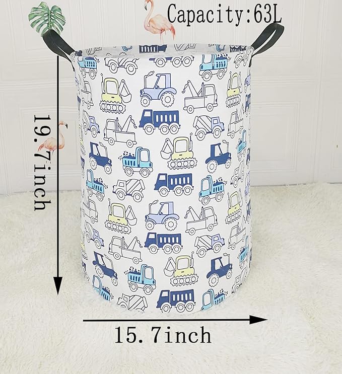 Collapsible Kids Laundry Basket Clothes Hamper, Foldable Storage Organizer Bin, Toy Clothes Storage with Handles for Boys Girls Bedroom, Room Decor Cars