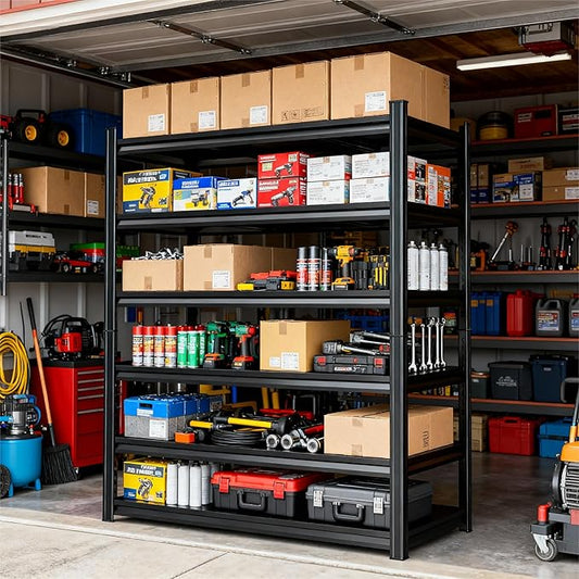 Garage Shelves, 14-48''W Heavy-Duty Storage Shelves, Double-Layer Uprights, Thickened Shelves, Waterproof &Rustproof, Suitable for Indoor & Outdoor Use, Black, 6TIER 36W*16D*77H